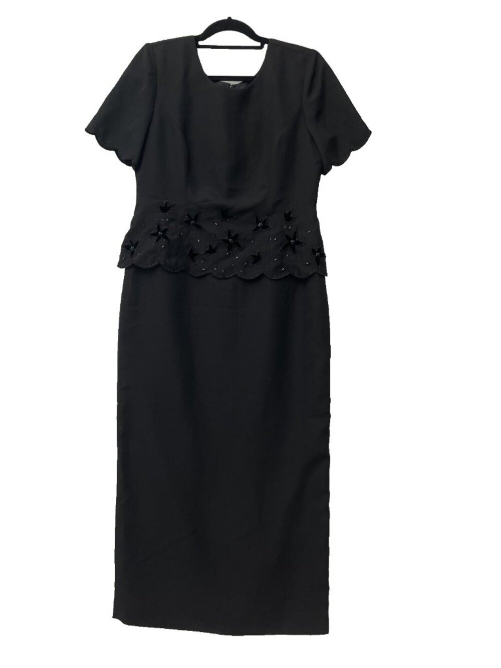 R&M Richards Maxi Dress Petite Women Sz 10P Karen Kwong Black Floral Embroidered